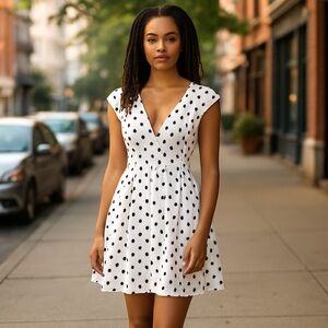 Tea n Rose Black and White Polka Dot Linen Blend Mini Dress Size M